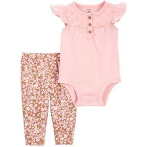 5/$25 Carter’s Baby Girl 2 Piece Floral Eyelet Bodysuit and Pants Set